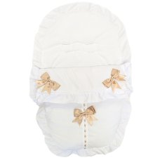 Plain White/ Beige Car Seat Footmuff/Cosytoes With Large Bows & Lace